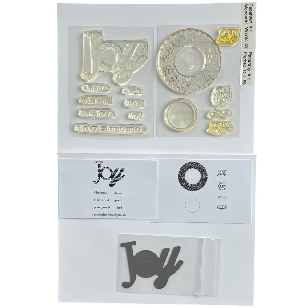 Papertrey Ink Wonderful Words Joy Stamp Die Set & Framed Out #9 Christmas
